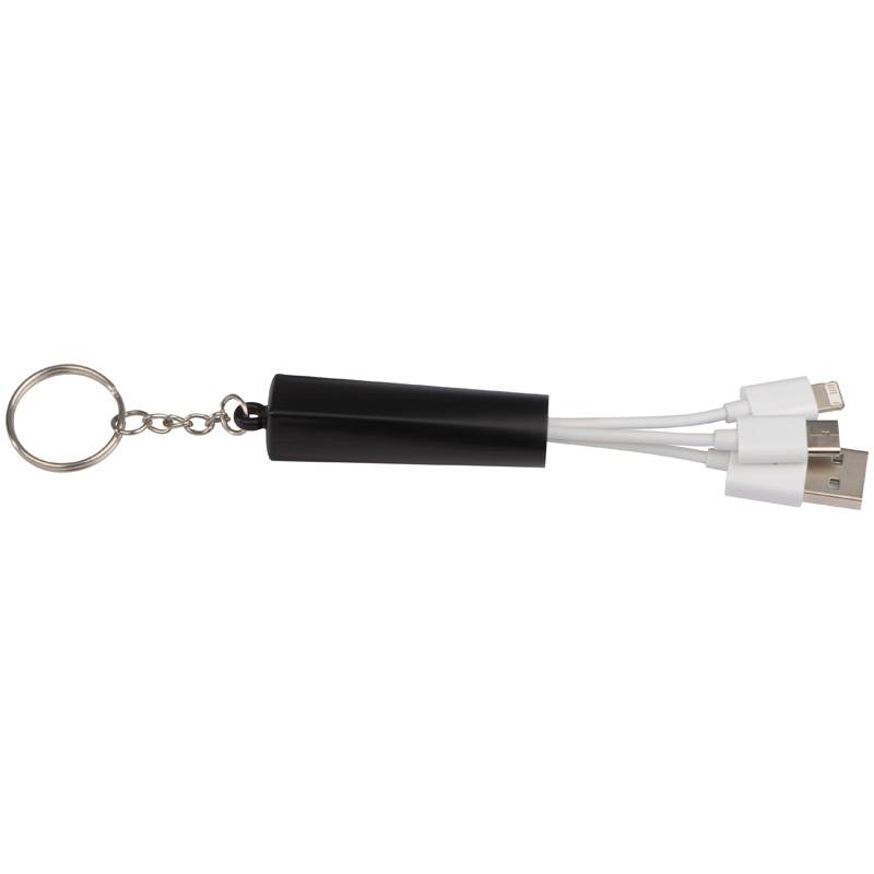 Nabíjecí kabel s kroužkem na klíče, logo po vylaserovaní svítí, černá